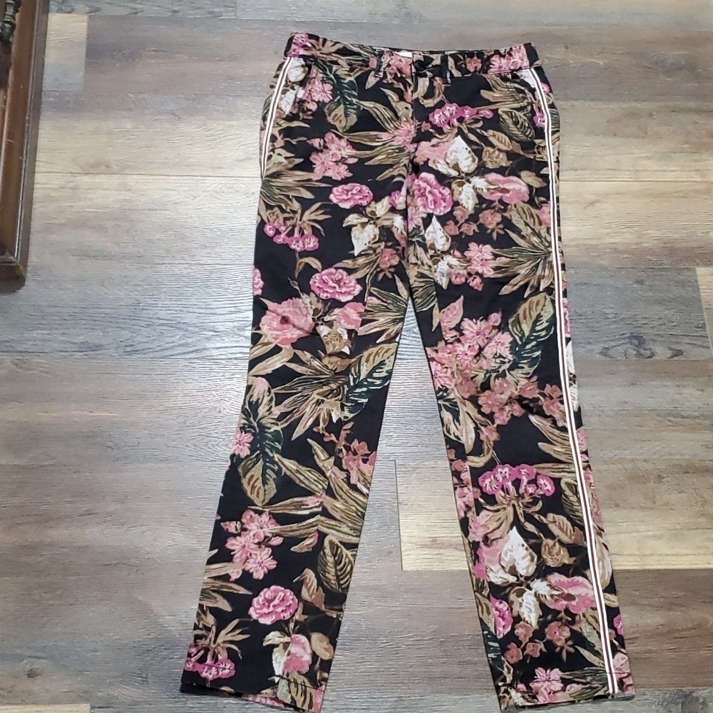 Floral Chino by anthropologie pink on black tropical pants relaxed fit